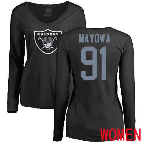Oakland Raiders Olive Women Benson Mayowa Name and Number Logo NFL Football #91 Long Sleeve Jersey->oakland raiders->NFL Jersey